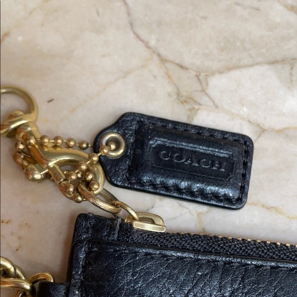 Coach Black Leather with gold chain wristlet - Picture 4 of 7